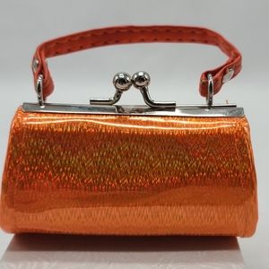 Orange Mini Purse Coin Bag with Kiss Clasp